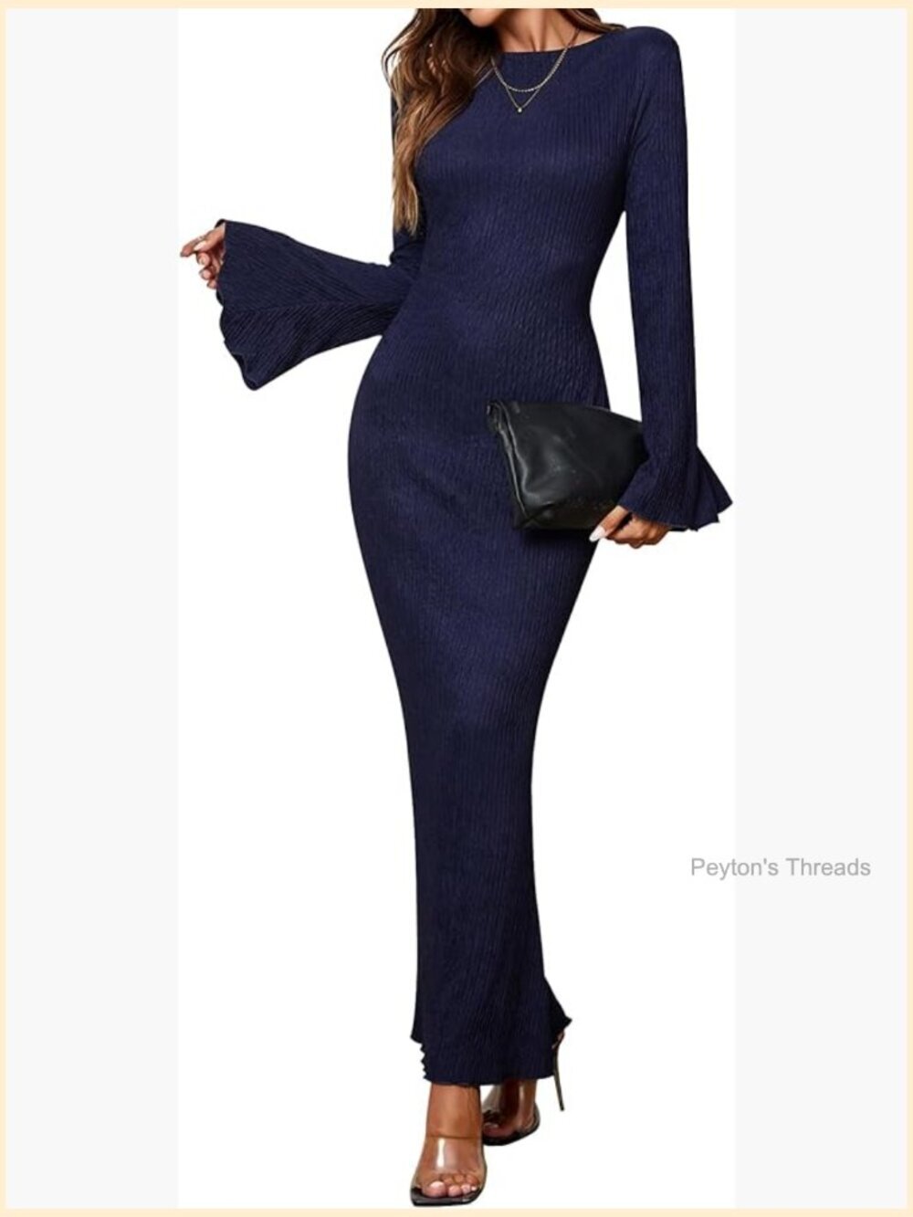 Long Sleeve Bodycon Maxi Dress Knitted Ribbed Formal Wedding Guest